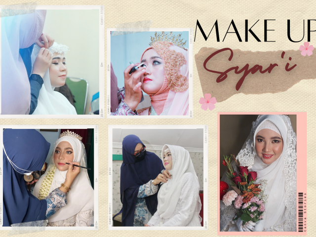 Pelopor Make Up Syari Pengantin Professional di Indonesia sejak tahun 2014. Alat dan Bahan Make Up Halal, Tanpa cukur alis, tanpa bulu mata palsu. Dengan teknik khusus membuat Pengantin Muslimah makin terlihat cantik.